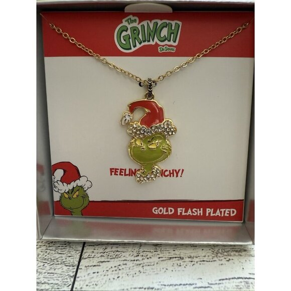 Grinch Gold Flash Plated Charm Necklace Feeling Grinchy Dr. Seuss New With Box - Picture 2 of 5